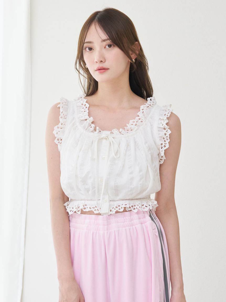 SNIDEL「クロップドコットンフリルブラウス」|シャツ・ブラウス|