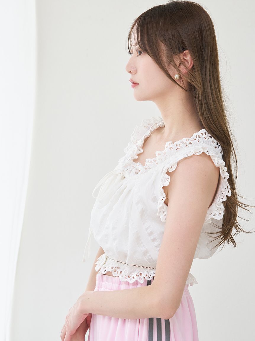 SNIDEL「クロップドコットンフリルブラウス」|シャツ・ブラウス|