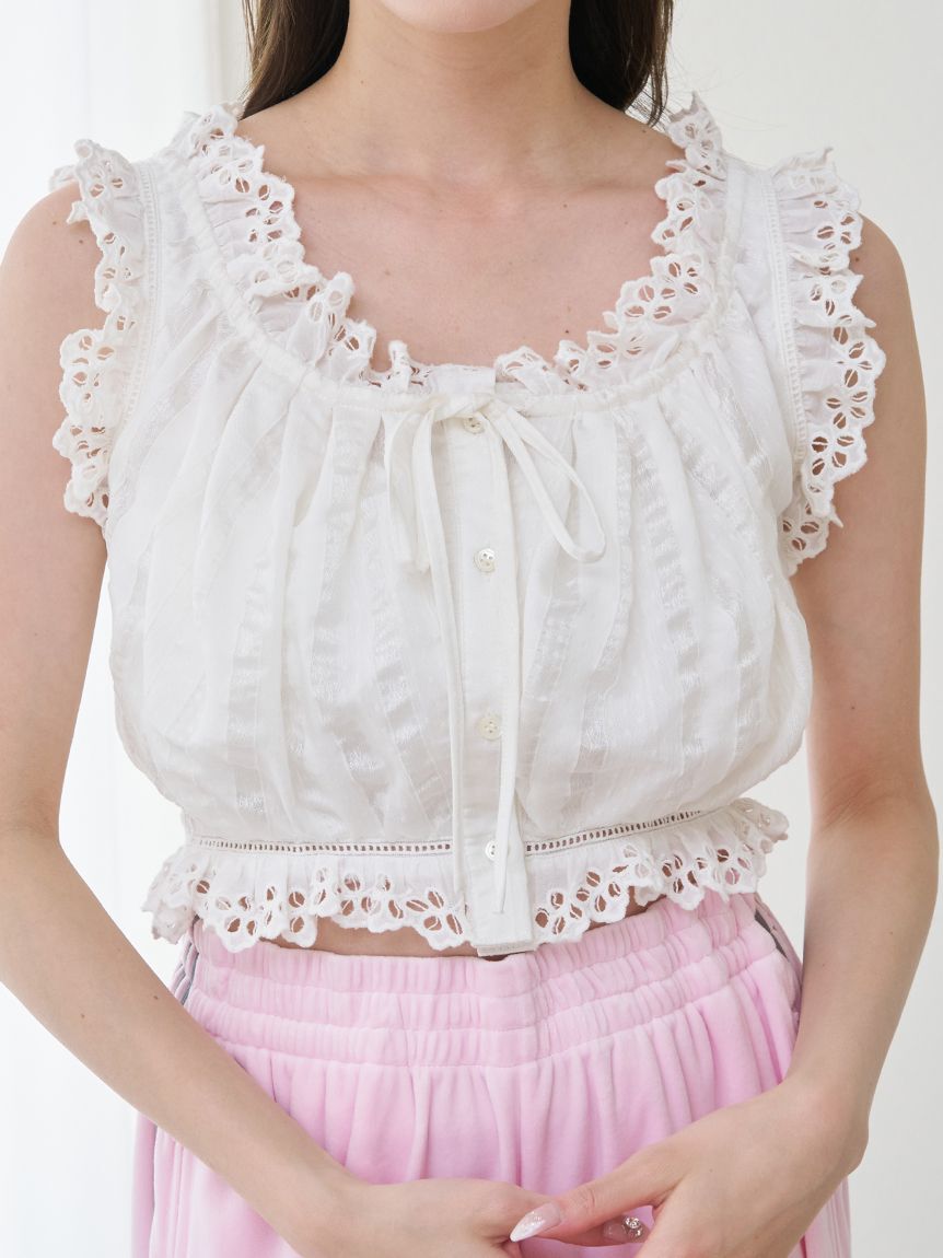 SNIDEL「クロップドコットンフリルブラウス」|シャツ・ブラウス|