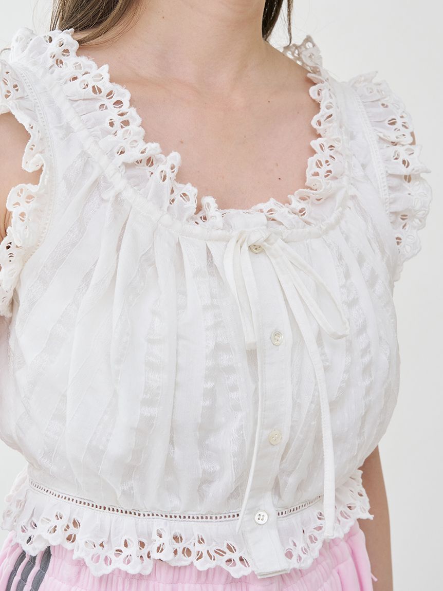 SNIDEL「クロップドコットンフリルブラウス」|シャツ・ブラウス|