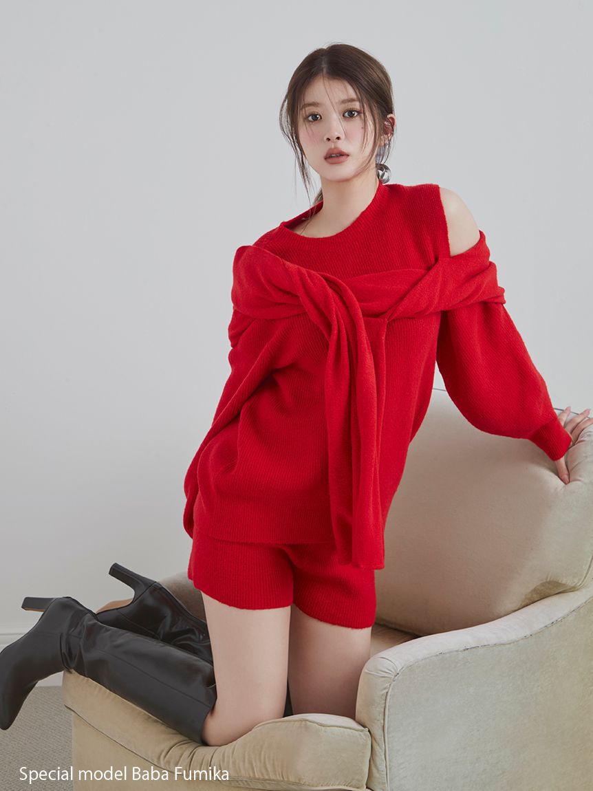 SNIDEL「畦ニットショートパンツ」|その他|RED