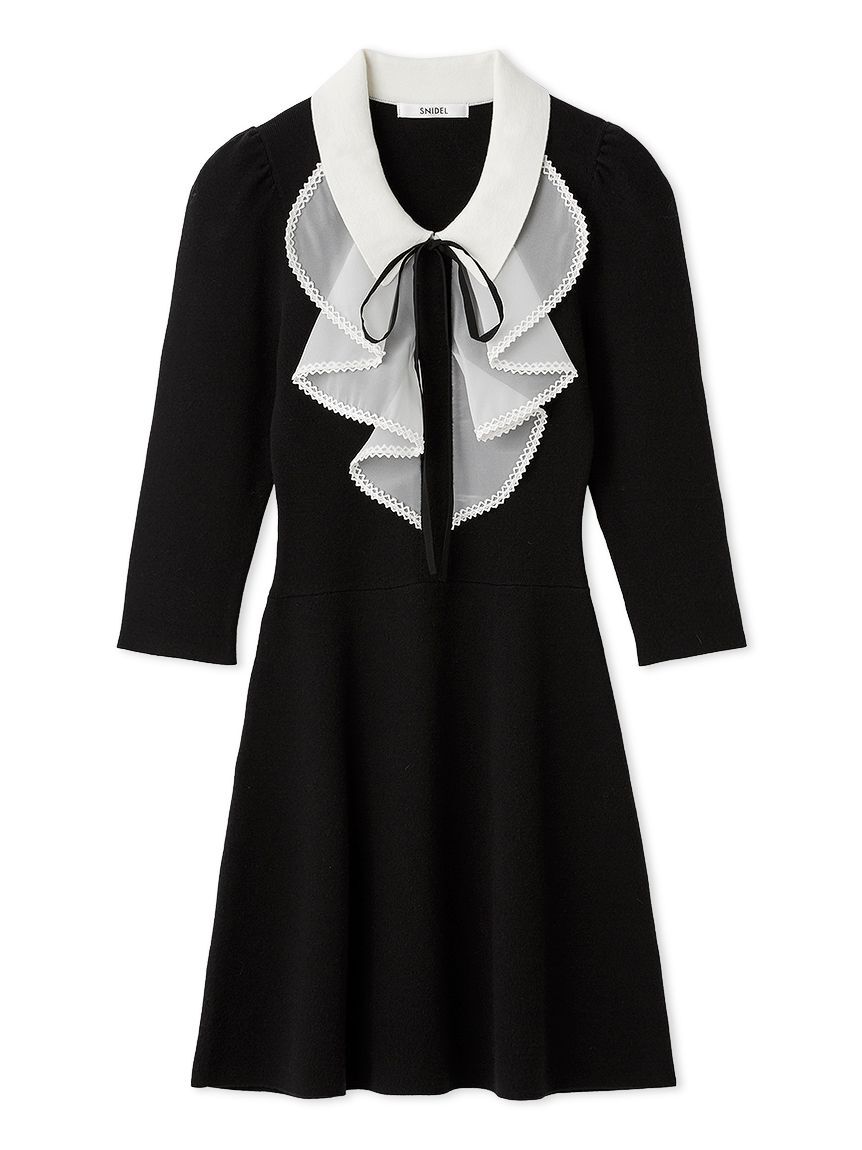 SNIDEL「ラッフルミニニットワンピース」|ワンピース|BLK