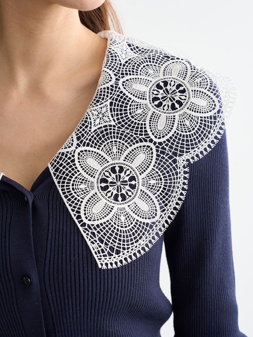 SNIDEL「エンブロイダリーカラーニットトップス」|ニット・セーター|