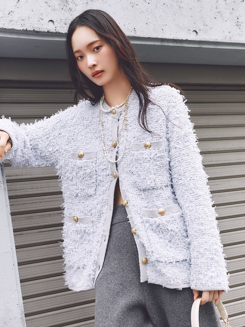 FRAY I.D「リボンヤーンニットツイードジャケット」|ニット・セーター|BLU