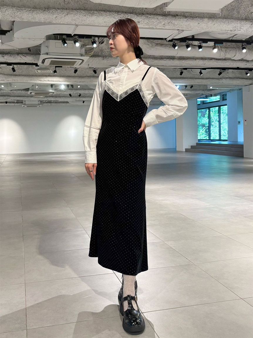 LILY BROWN「[L.B CANDY STOCK]シャツコンビビジューワンピース(Hearts2Hearts着用)」|ワンピース|