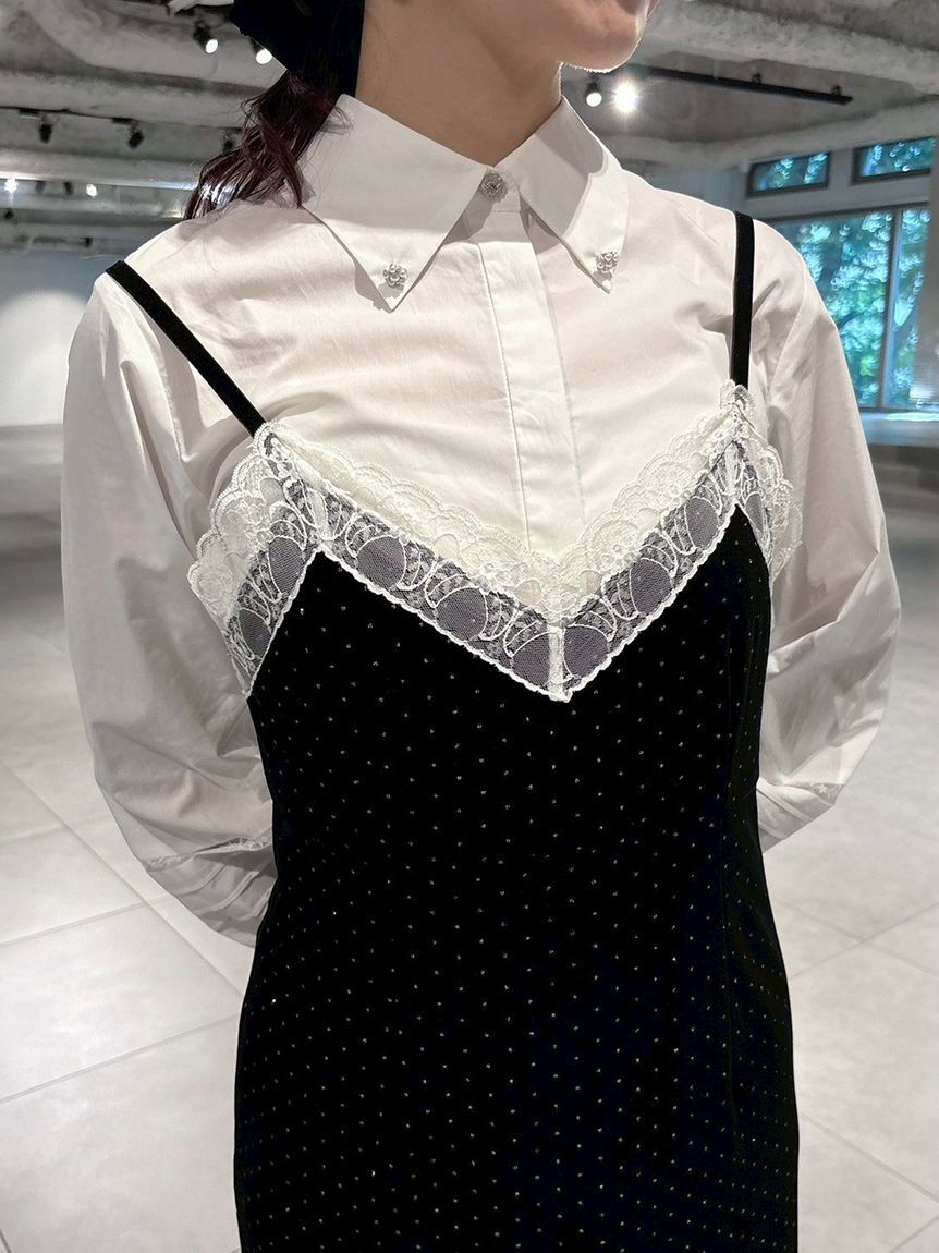 LILY BROWN「[L.B CANDY STOCK]シャツコンビビジューワンピース(Hearts2Hearts着用)」|ワンピース|