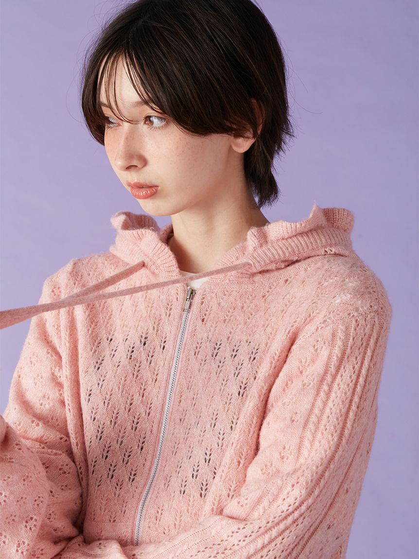 LILY BROWN「透かし編ニットパーカー」|パーカー|