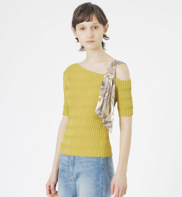  「スカーフコンビカットアウトニット」|ニット・セーター|イエロー