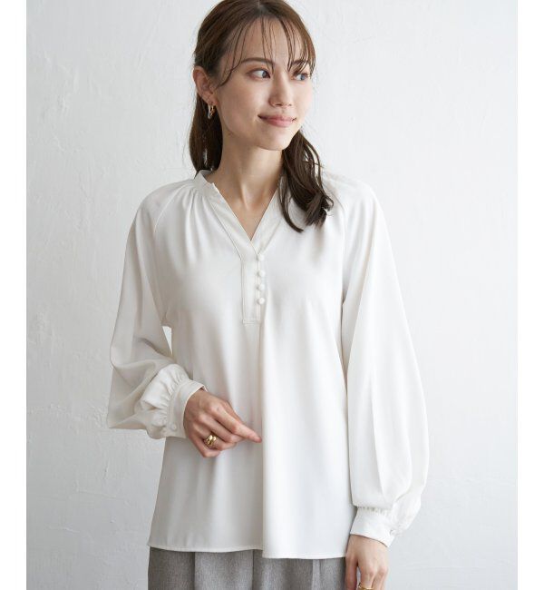 IKKA LOUNGE「クルミボタンスキッパーブラウス」|シャツ・ブラウス|オフホワイト