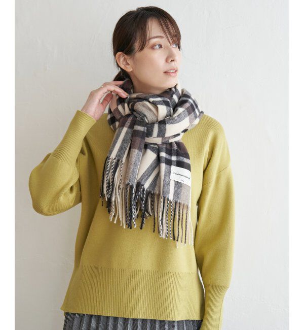 ikka「カシミヤタッチチェックマフラー」|マフラー|ブラック