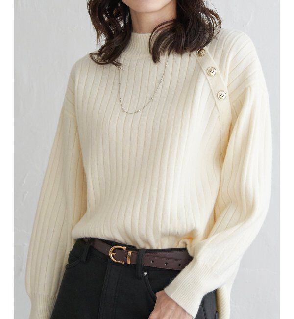 ikka「肩ボタンワイドリブニットプルオーバー」|プルオーバー|