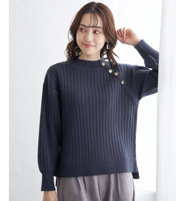 ikka「肩ボタンワイドリブニットプルオーバー」|プルオーバー|