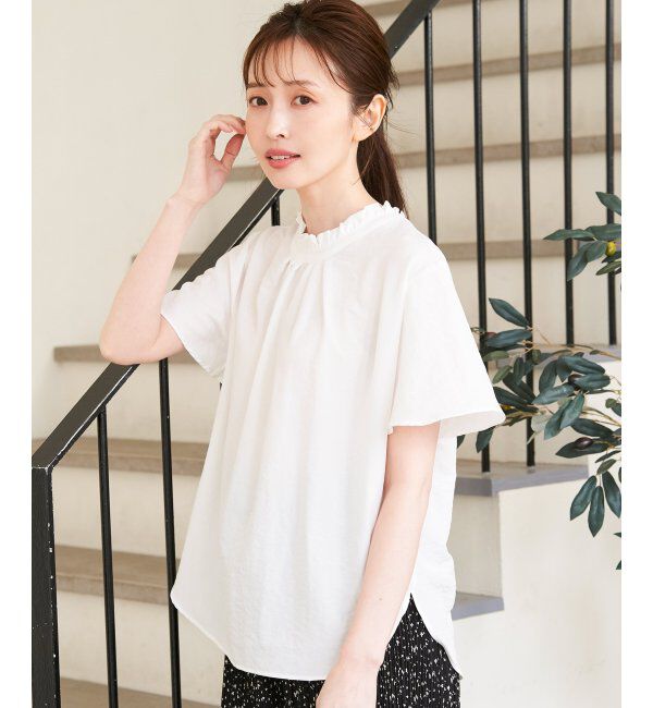 ikka「襟フリル2WAY半袖ブラウス」|シャツ・ブラウス|オフホワイト