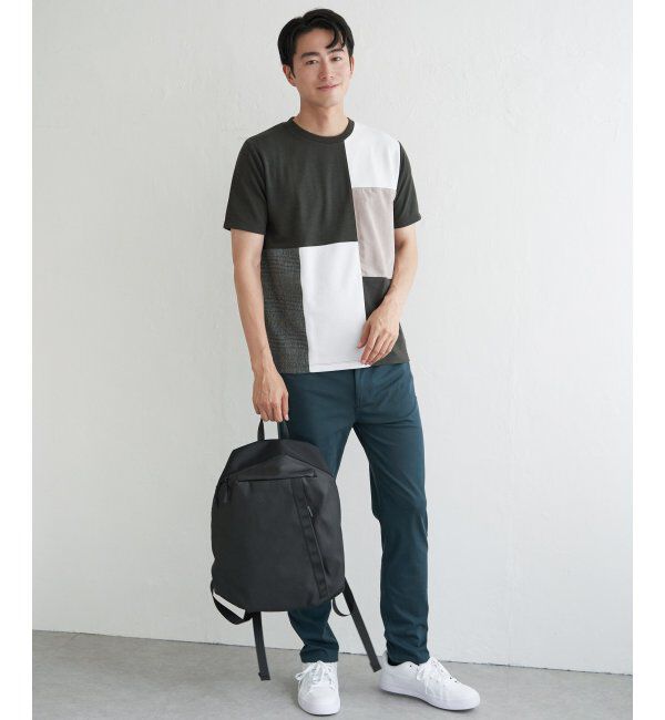 ikka「ブロックスCHスエード切り替えTシャツ」|Tシャツ・カットソー|