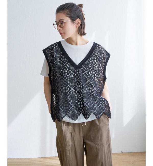 Lbc with Life「レースベスト」|シャツ・ブラウス|ブラック