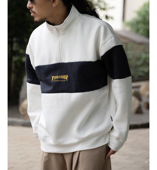 VENCE share style「THRASHER スラッシャー ハーフジップ」|スウェット・ジャージ|ホワイト