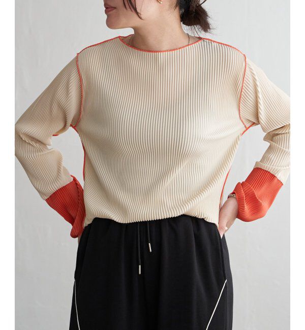 VENCE share style「プリーツ加工配色袖トップス」|その他|アイボリー