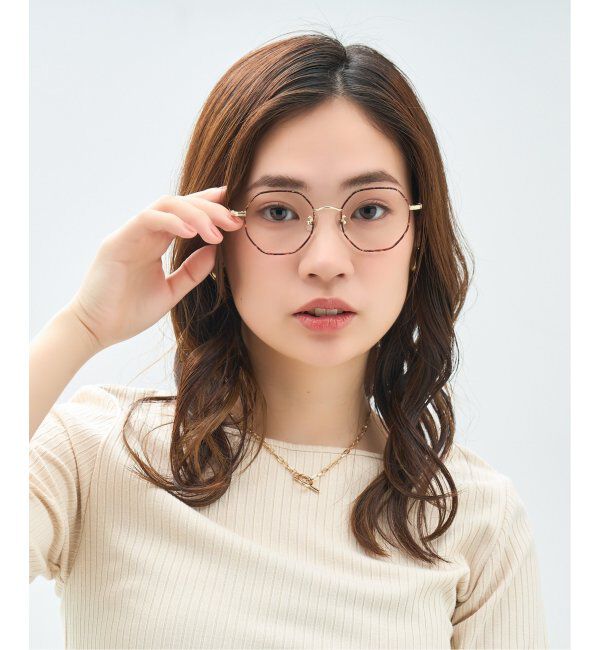  「Zoff｜Kirimaru ウェリントン型 メガネ   多角形フレーム 伊達メガネ うねうね 小顔効果 レンズ交換券付」|メガネ|茶系デミ