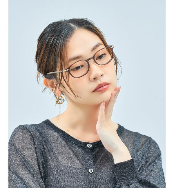  「ウェリントン型 メガネ | レザー調 ラバーテンプル ズレ落ち防止 眼鏡 伊達・度付き眼鏡  レンズ交換券付」|メガネ|薄ブラウン1