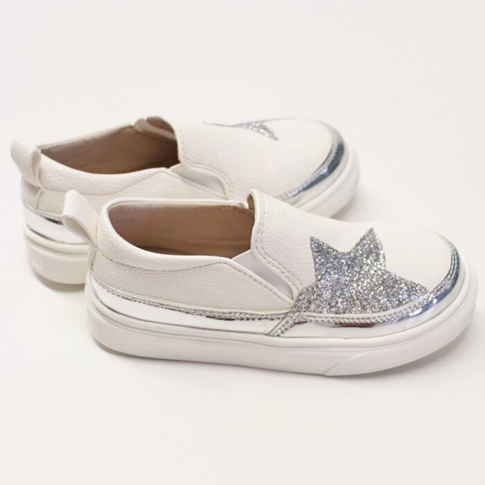BACKYARD FAMILY「キッズ スリッポン 女の子 男の子 通販 紐なしスニーカー 10004954 白 ホワイト 星」|スリッポン|