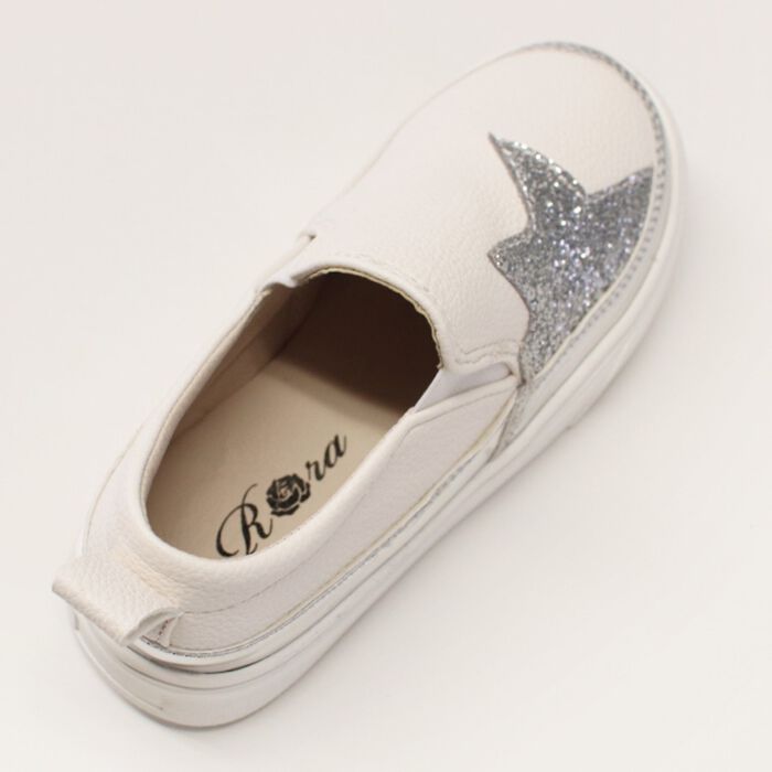 BACKYARD FAMILY「キッズ スリッポン 女の子 男の子 通販 紐なしスニーカー 10004954 白 ホワイト 星」|スリッポン|