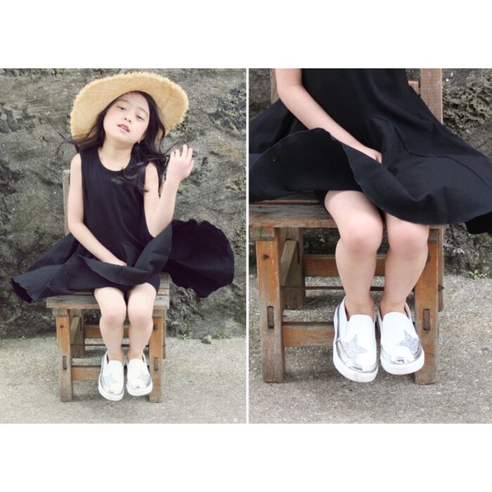 BACKYARD FAMILY「キッズ スリッポン 女の子 男の子 通販 紐なしスニーカー 10004954 白 ホワイト 星」|スリッポン|