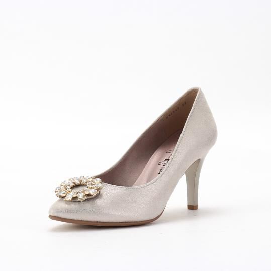 銀座かねまつ「LSDM2557METPLT 【本革】ビジュ―モチーフパンプス」|パンプス|プラチナ