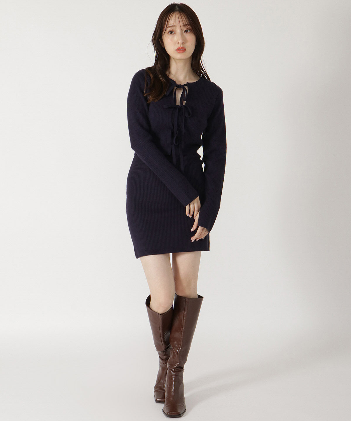 REDYAZEL「リボンカーディガン＆ミニ丈ワンピースセット」|ワンピース|