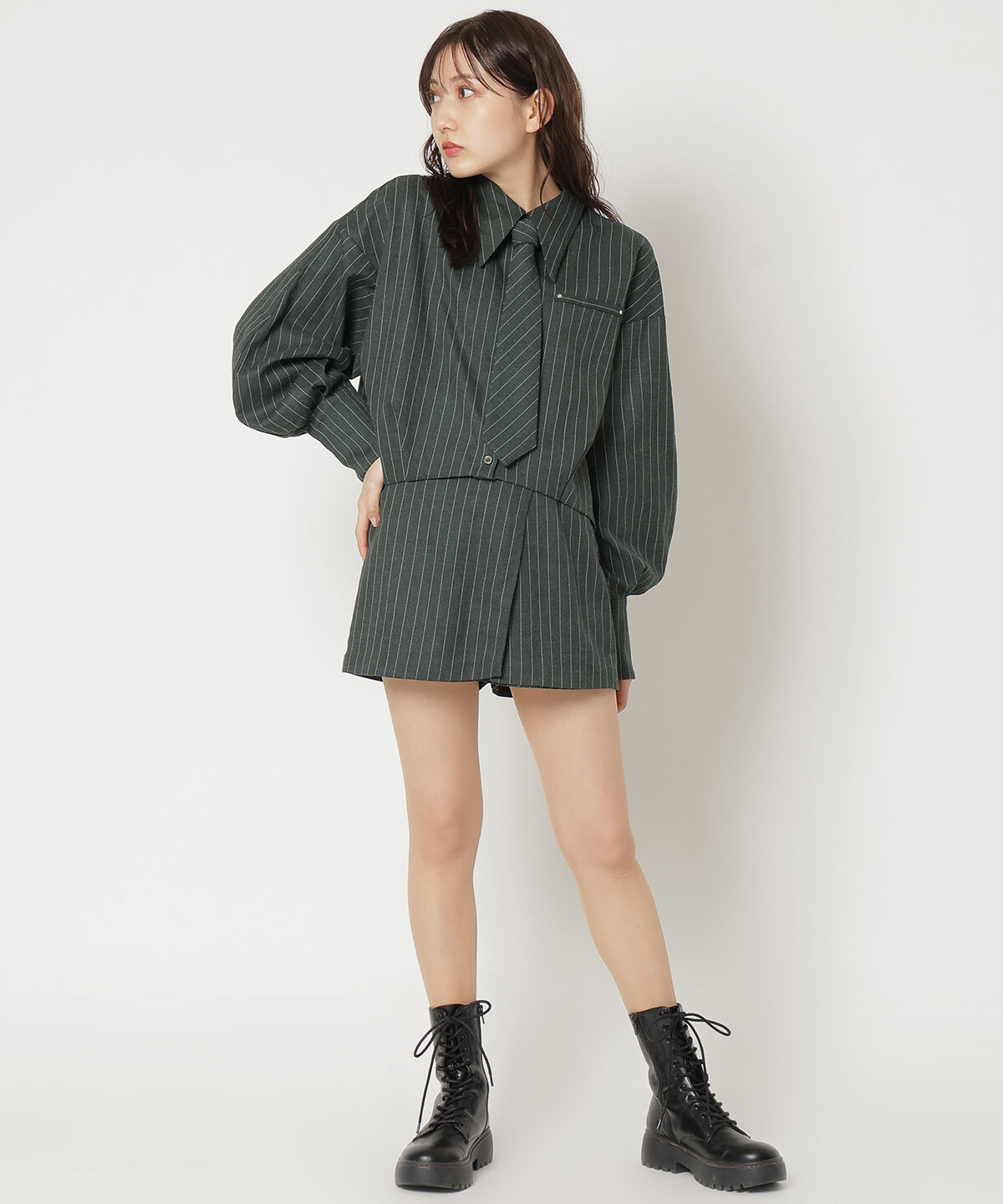 REDYAZEL「ストライプラップミニスカパン」|台形|