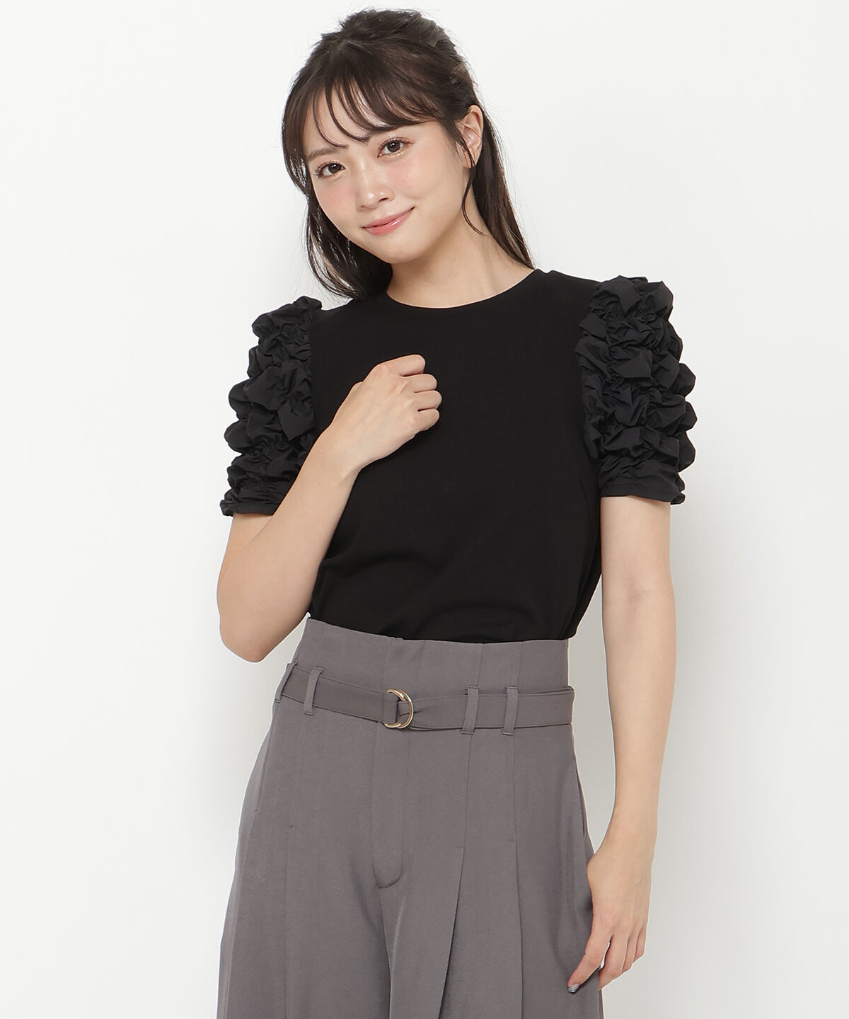 REDYAZEL「ボリュームデザインスリーブトップス」|Tシャツ・カットソー|ブラック