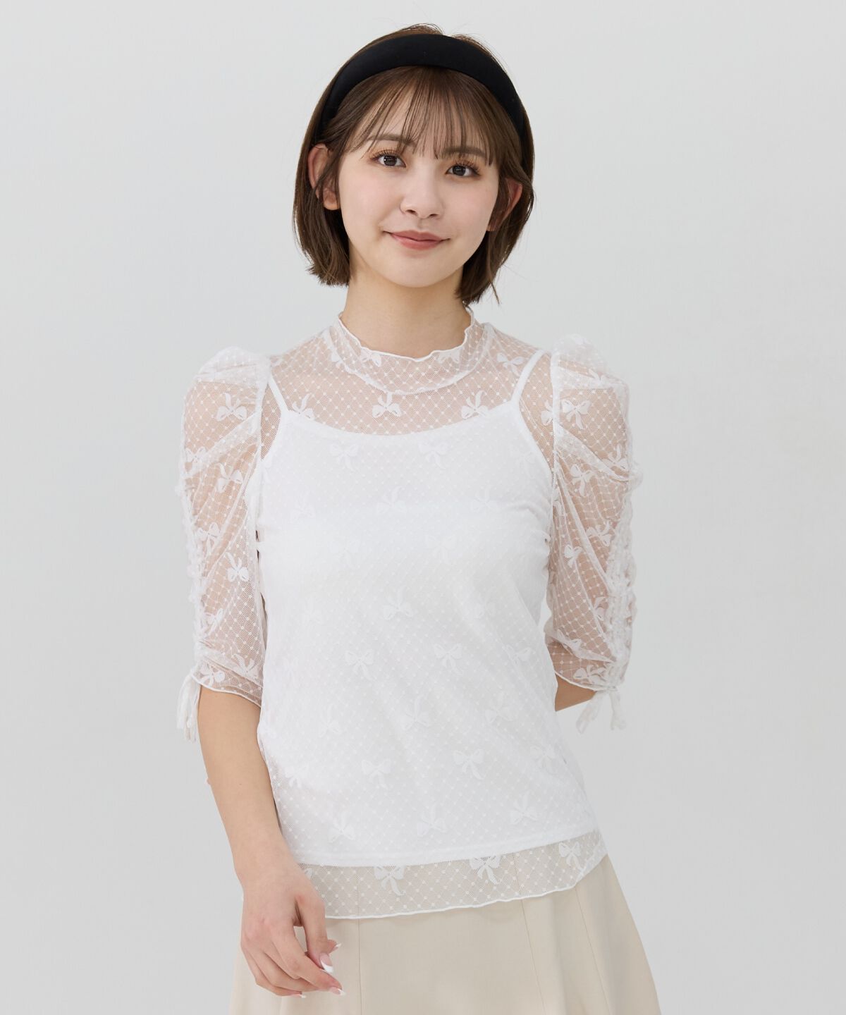 REDYAZEL「ミニリボン柄シアートップス」|Tシャツ・カットソー|