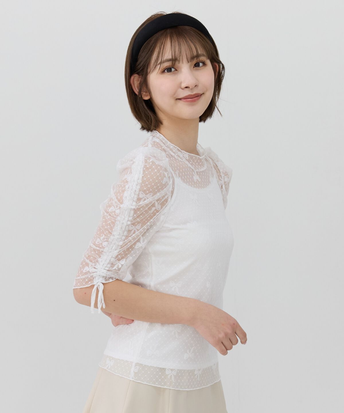 REDYAZEL「ミニリボン柄シアートップス」|Tシャツ・カットソー|