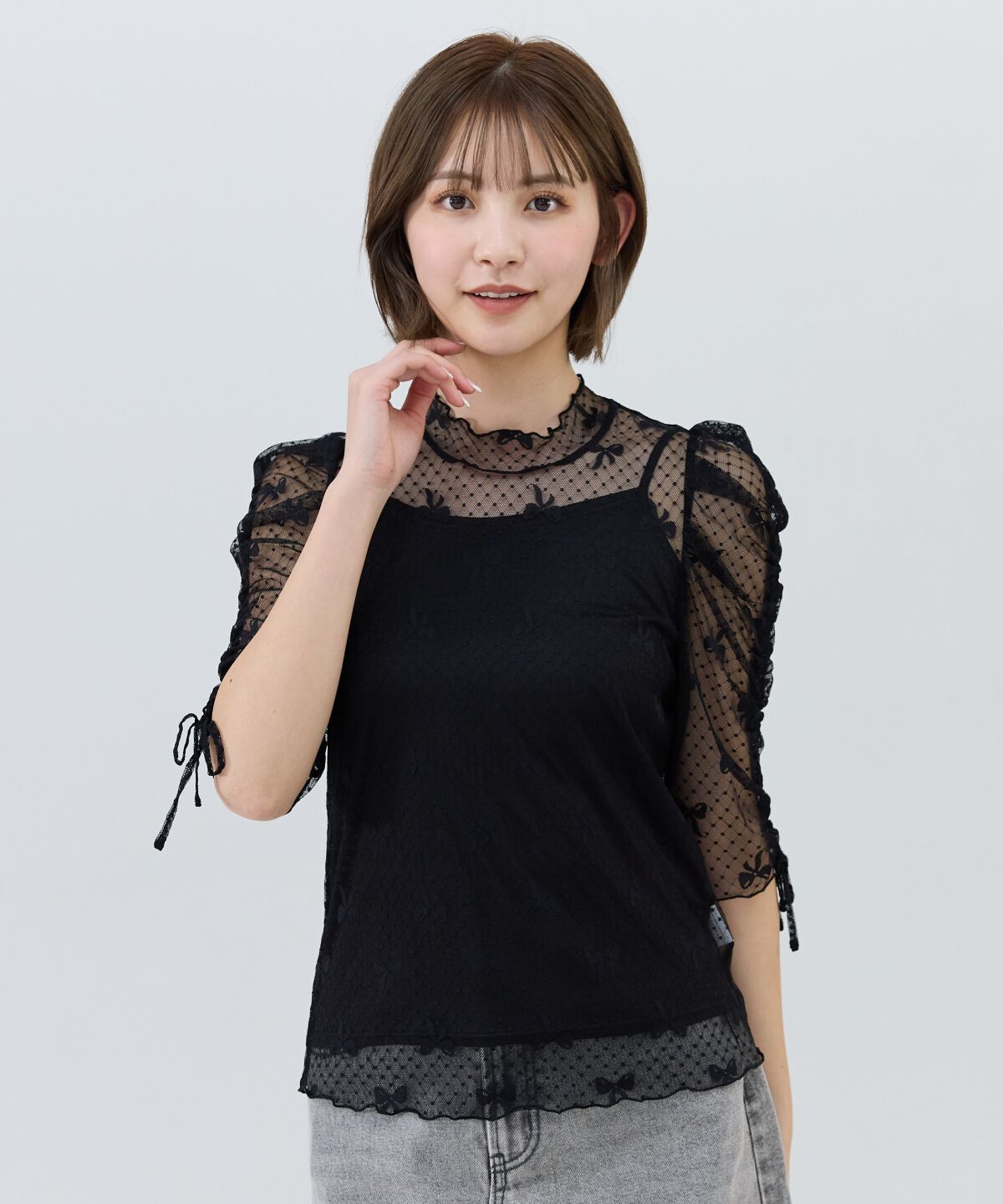 REDYAZEL「ミニリボン柄シアートップス」|Tシャツ・カットソー|