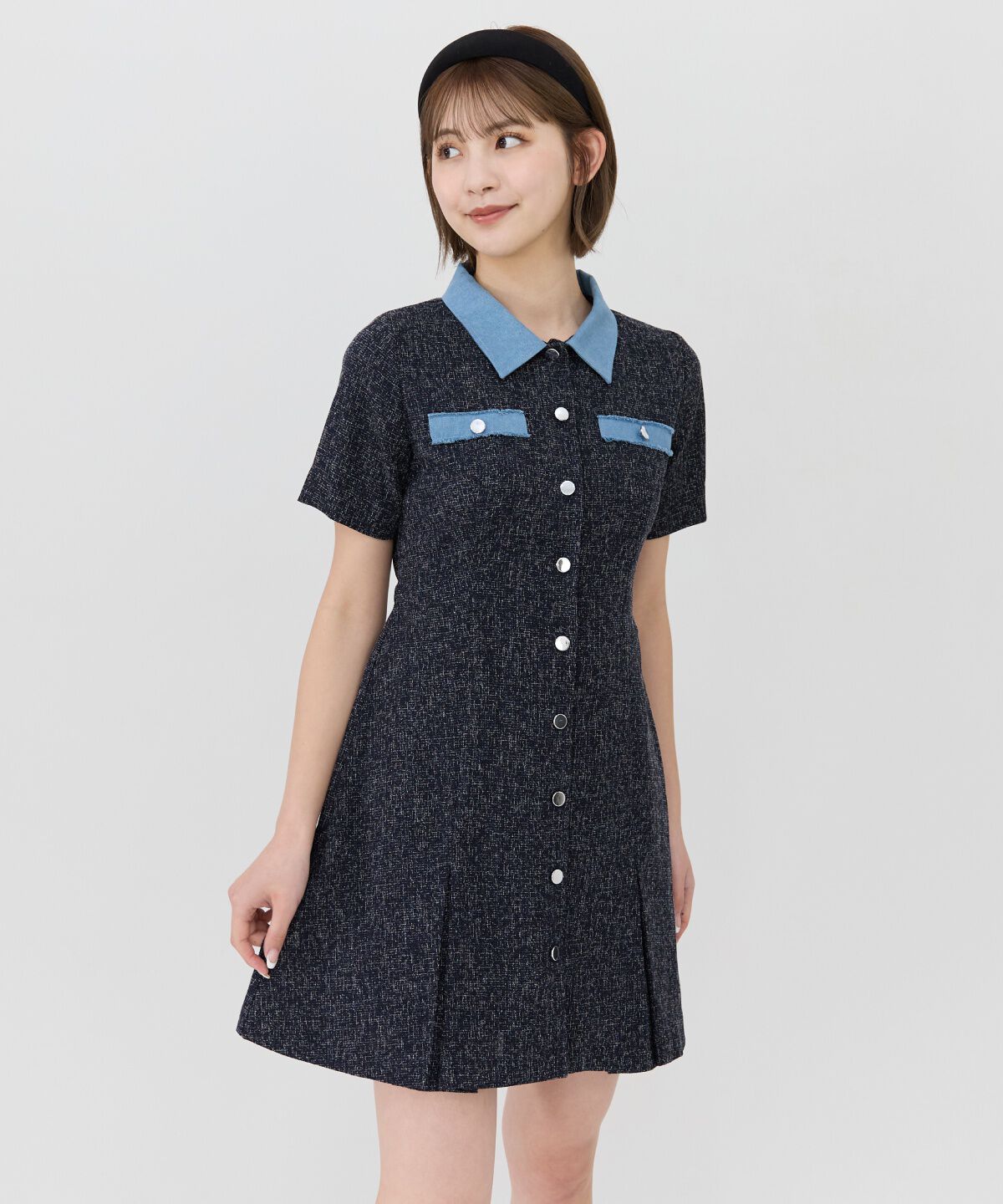 REDYAZEL「サマーツイード襟つきミニワンピース」|ワンピース|ブラック