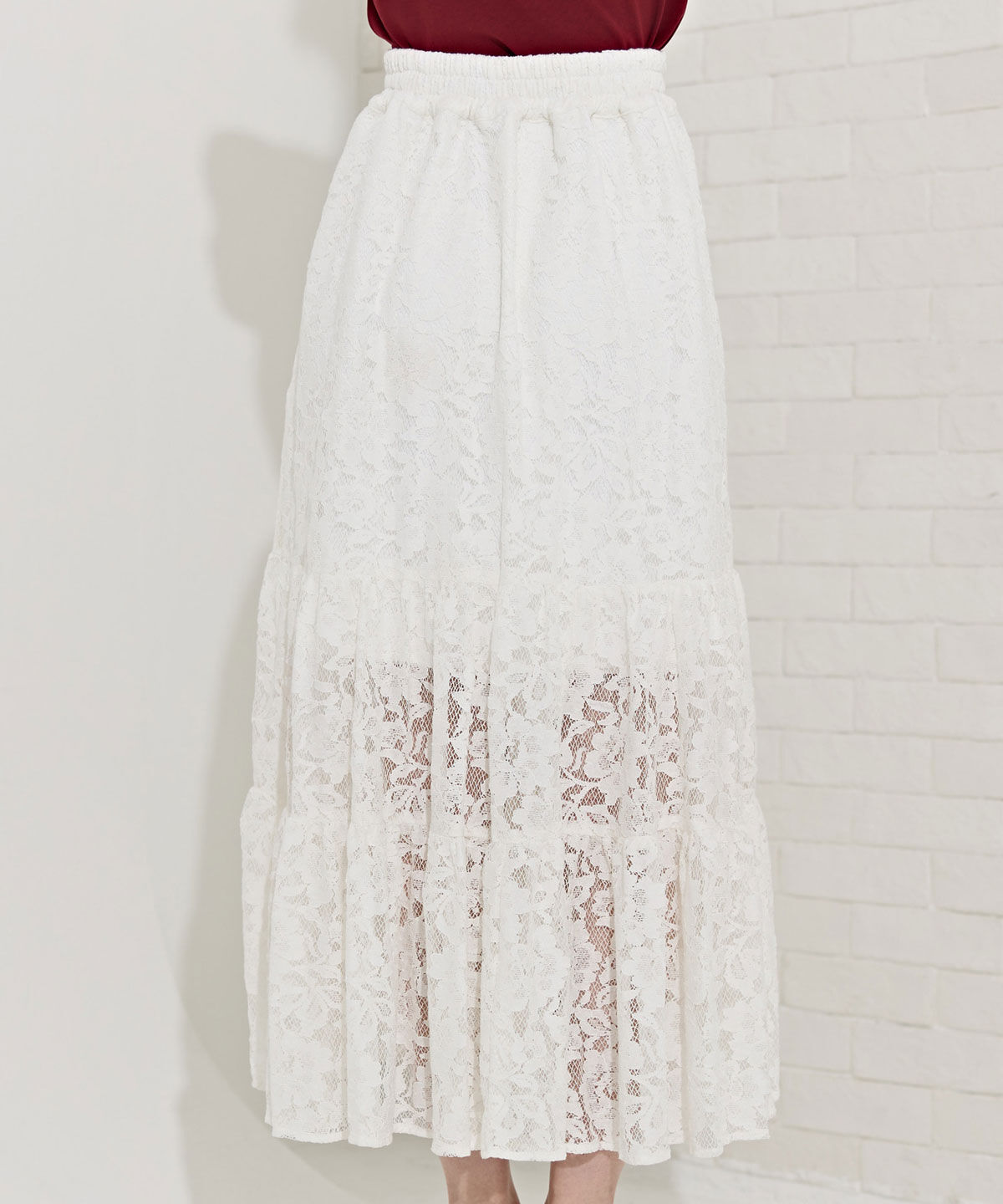 REDYAZEL「ダブルベルトティアードレーススカート」|フレア|