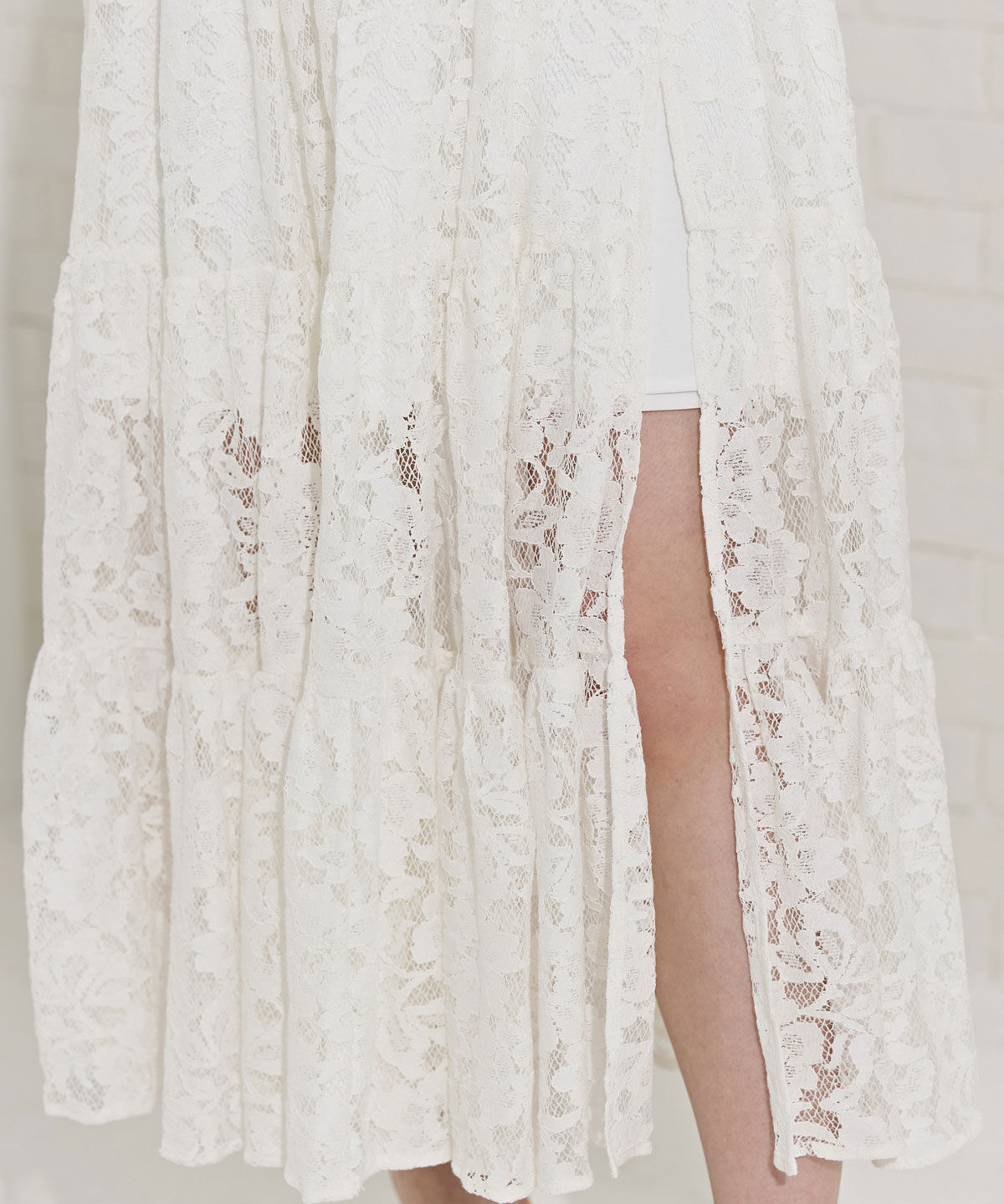 REDYAZEL「ダブルベルトティアードレーススカート」|フレア|