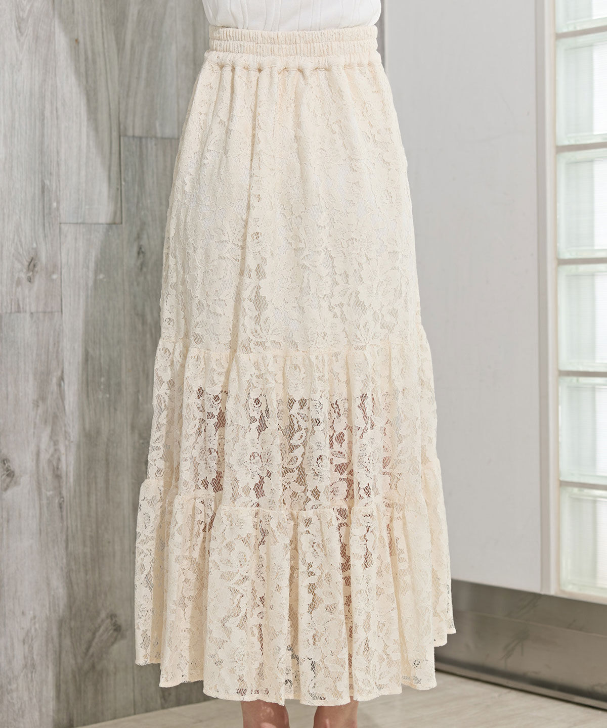 REDYAZEL「ダブルベルトティアードレーススカート」|フレア|