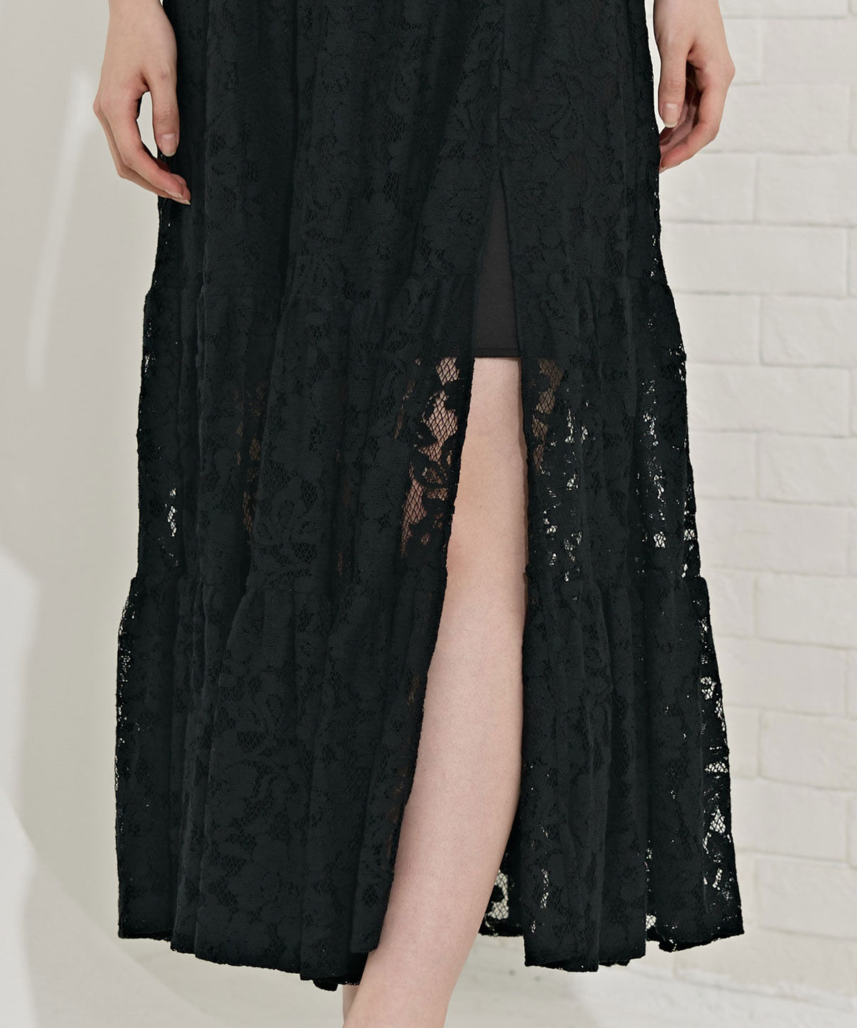 REDYAZEL「ダブルベルトティアードレーススカート」|フレア|