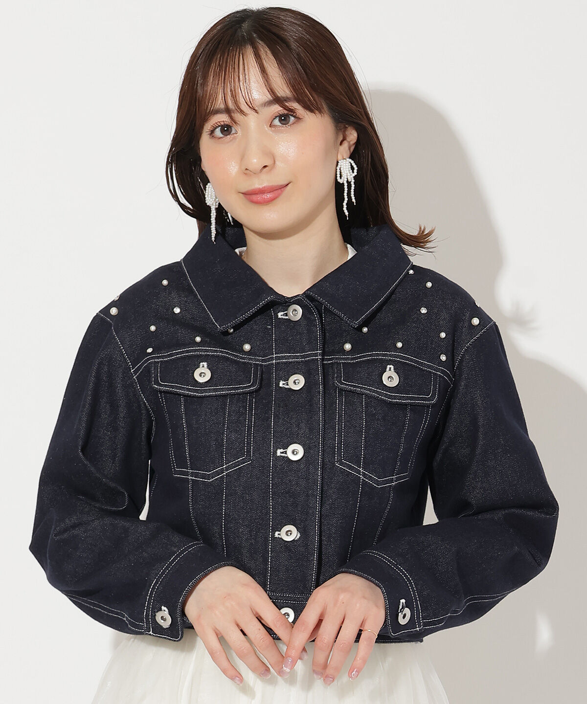 WILLSELECTION「ランダムパール付きデニムジャケット」|デニムジャケット|