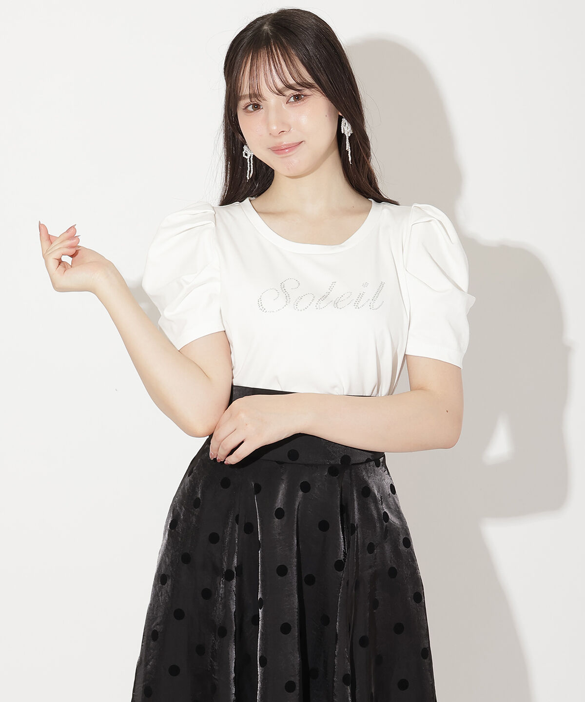 WILLSELECTION「タックスリーブラインストーンロゴTシャツ」|Tシャツ・カットソー|