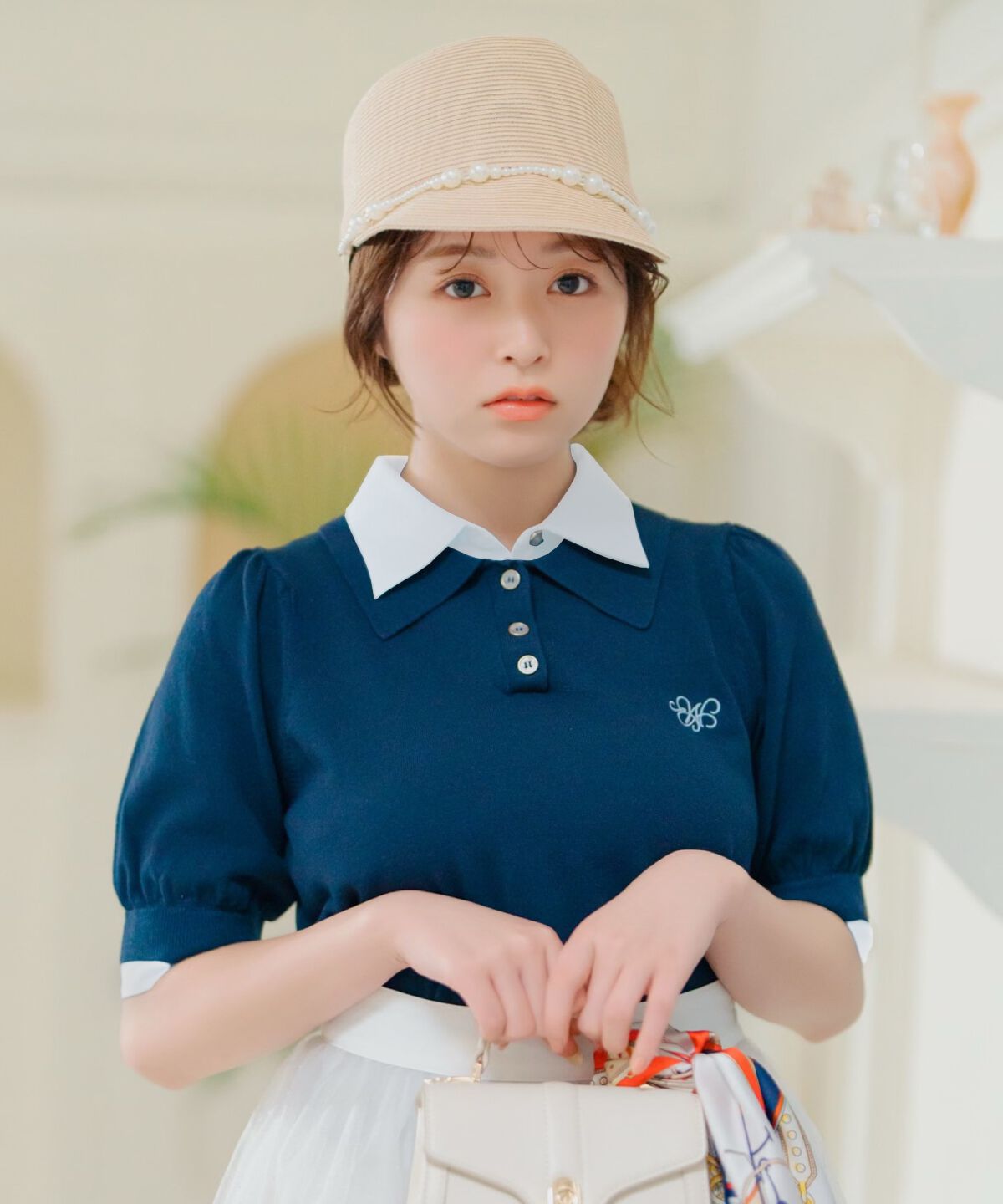 WILLSELECTION「レイヤード風ポロニット」|ニット・セーター|ネイビー