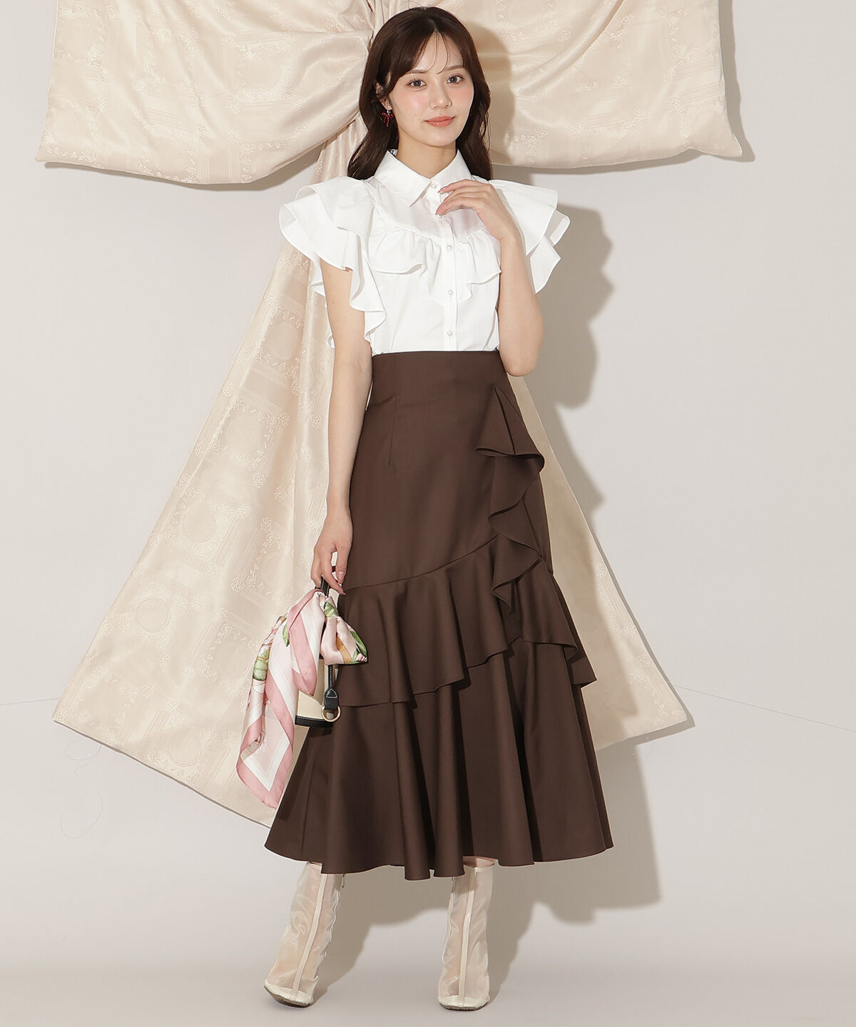 WILLSELECTION「バックレース切替フリルブラウス」|シャツ・ブラウス|