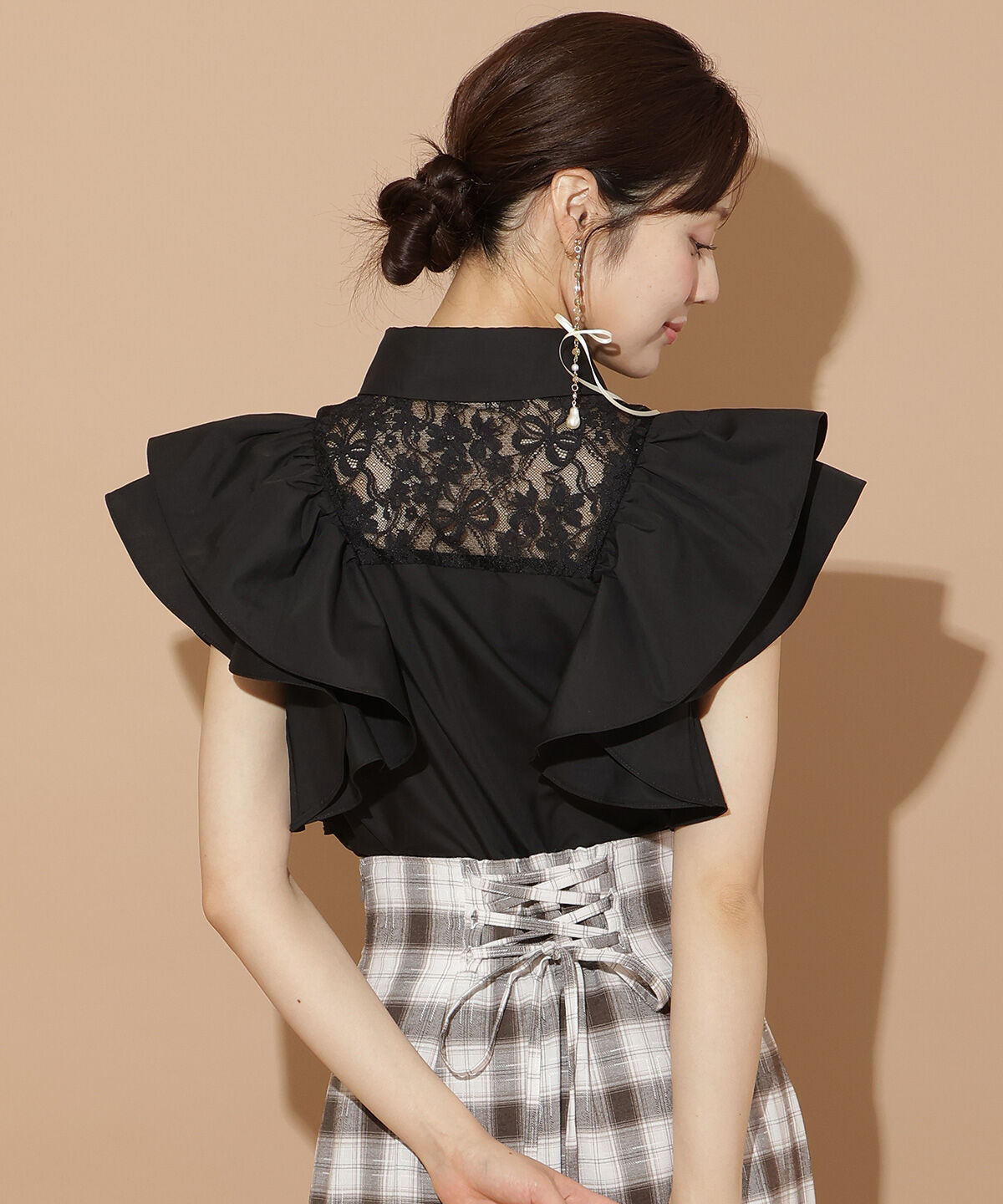 WILLSELECTION「バックレース切替フリルブラウス」|シャツ・ブラウス|