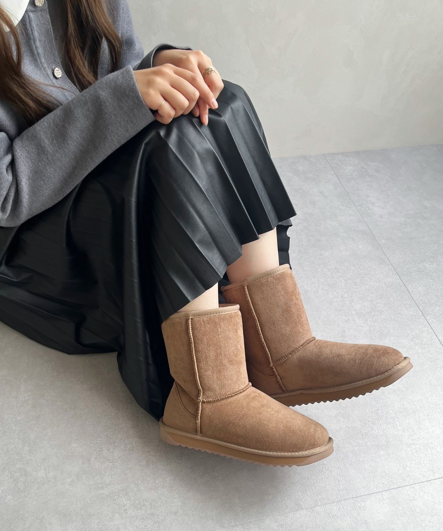 ORiental TRaffic「【累計2万足突破】  ミドル ムートン ブーツ /25401 折り返しても使える！ 防寒」|ショートブーツ|