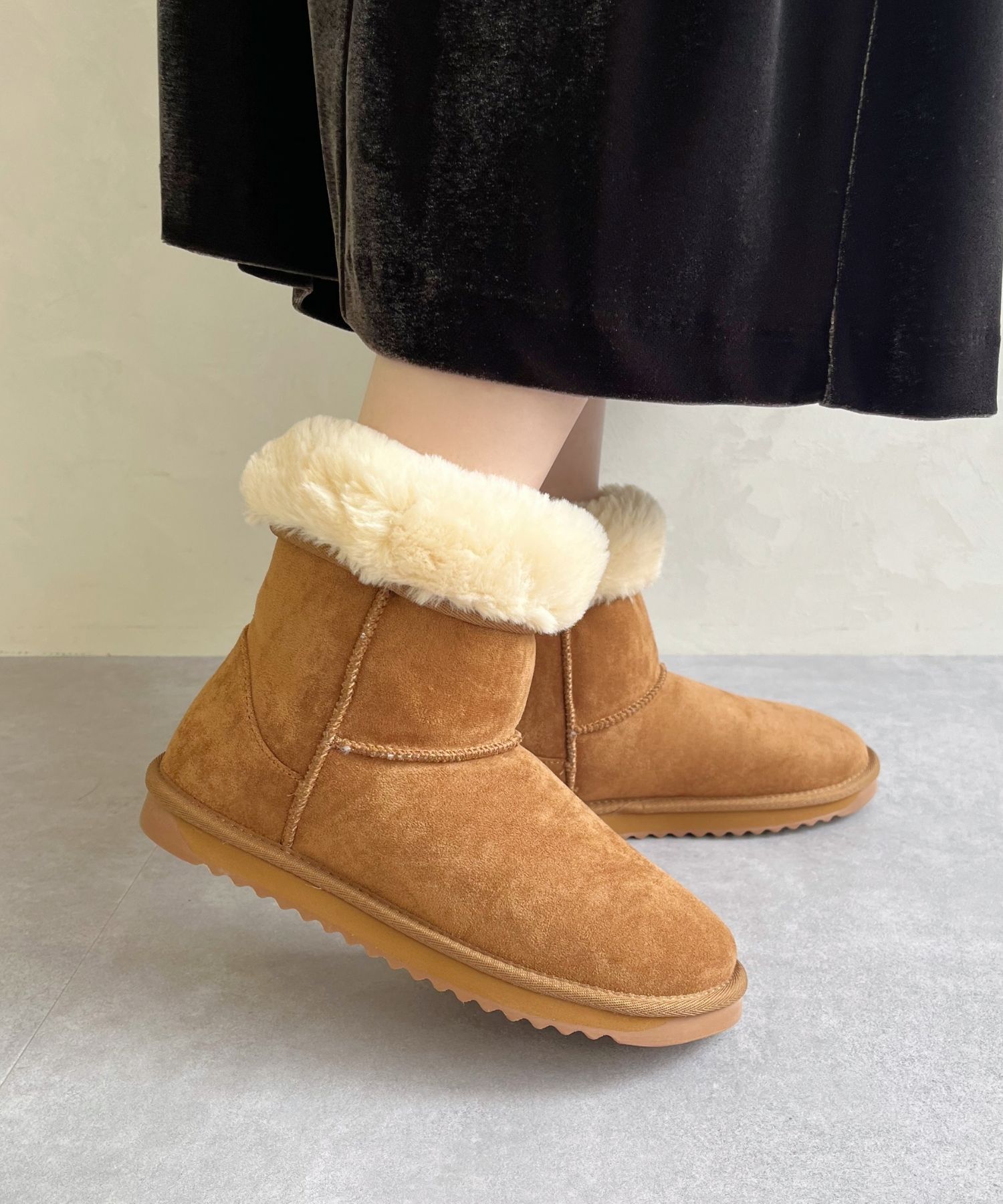 ORiental TRaffic「【累計2万足突破】  ミドル ムートン ブーツ /25401 折り返しても使える！ 防寒」|ショートブーツ|