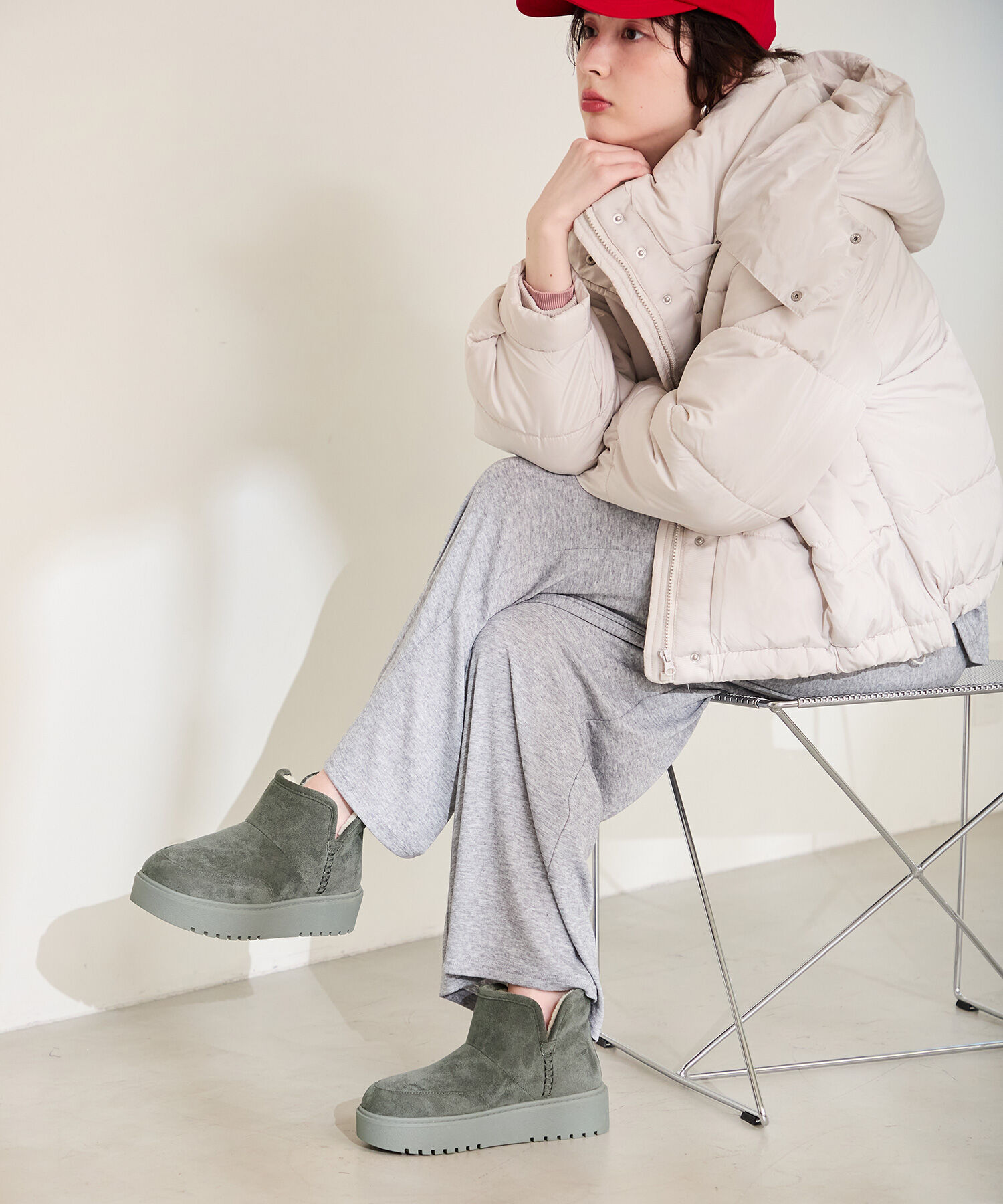 ORiental TRaffic「●2025秋冬新作●【 軽量 】 サイドスリット 厚底 ムートン ショートブーツ /51425 防寒」|ショートブーツ|