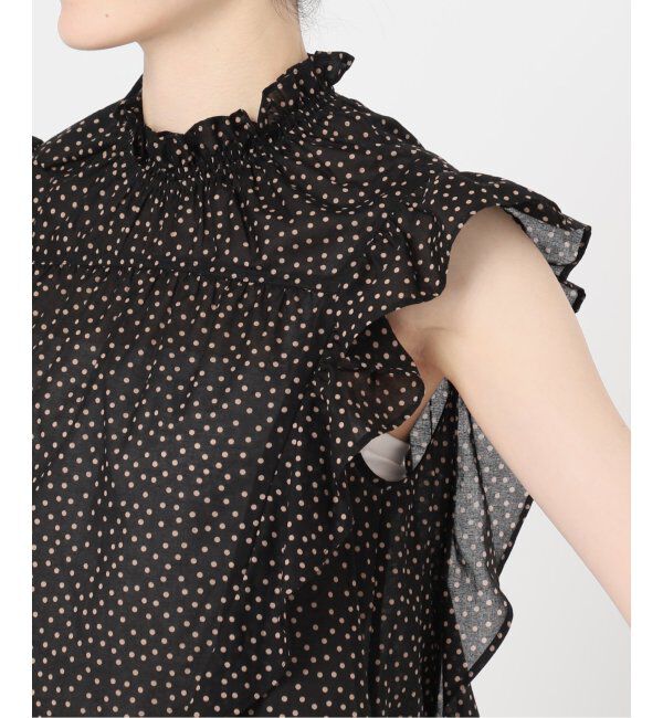 NOBLE「《追加4》【洗える】シャーリングフリルノースリブラウス」|シャツ・ブラウス|