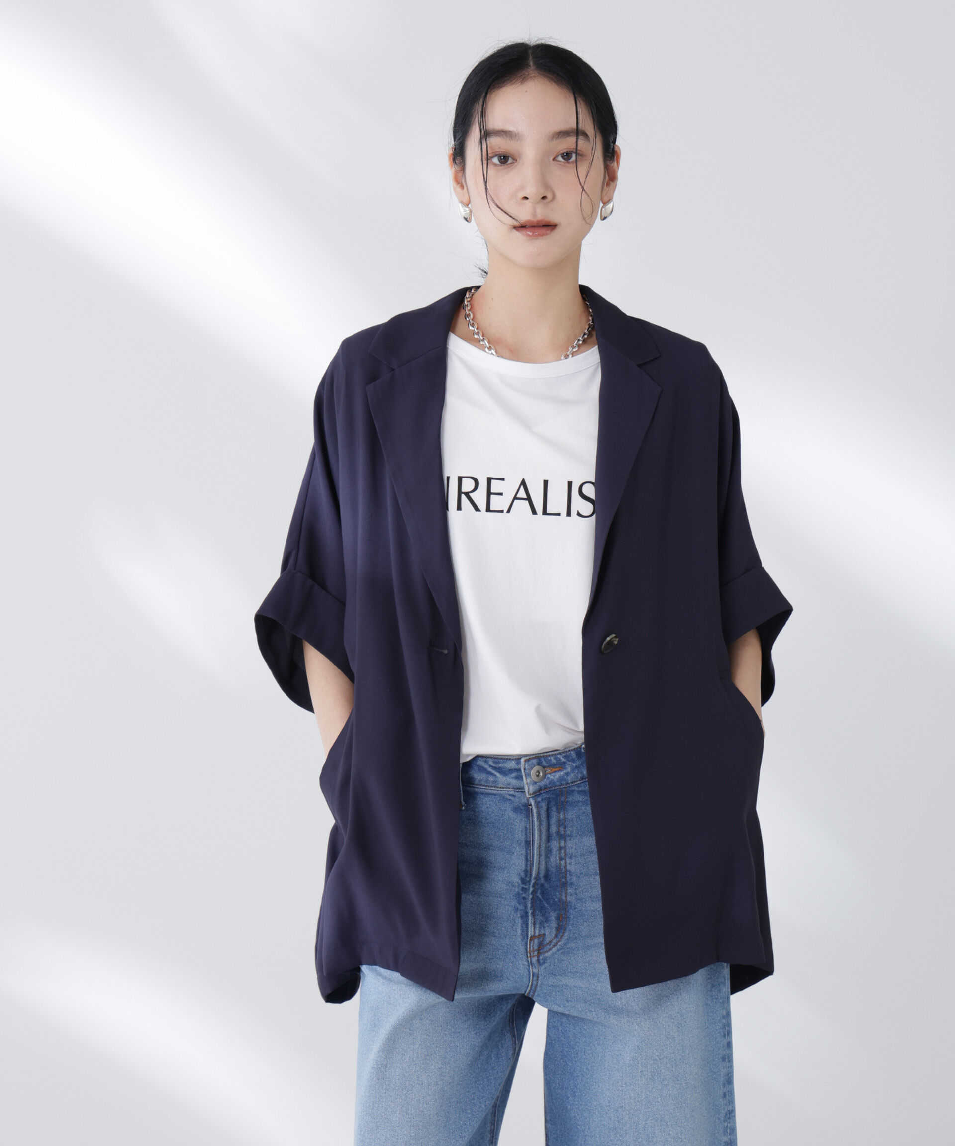 nano･universe「ハーフスリーブラフジャケット」|テーラードジャケット|