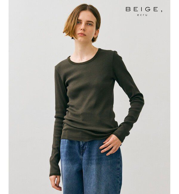 BEIGE,「【BEIGE,ecru/WEB限定・洗える】RIB TOPS /  コットンシルクロングスリーブトップス」|Tシャツ・カットソー|Khaki