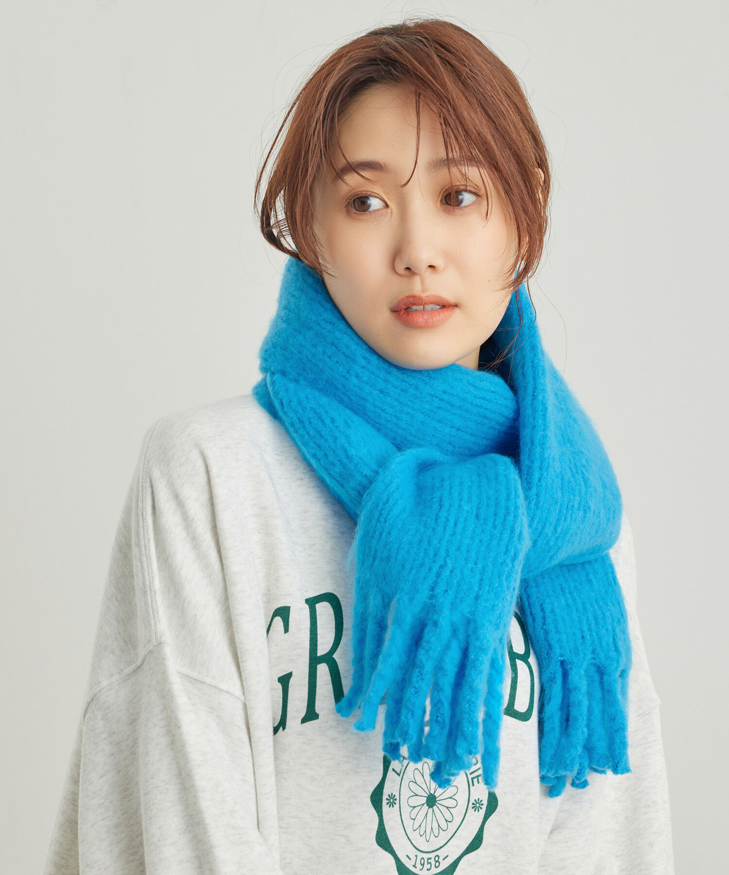 ROPE PICNIC PASSAGE「バルキーフリンジリブマフラー」|マフラー|ターコイズ(49)